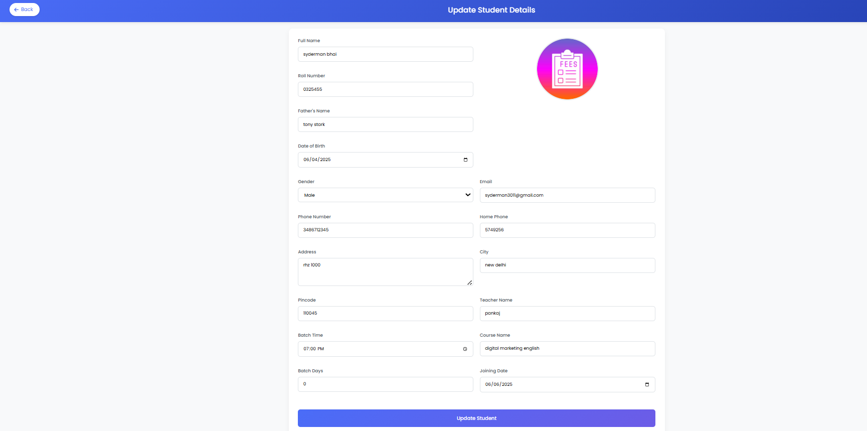 Student Profile Editing