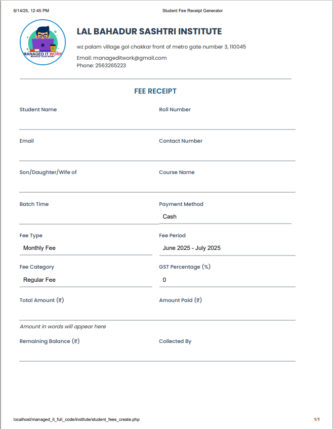 Fee Receipt Generator